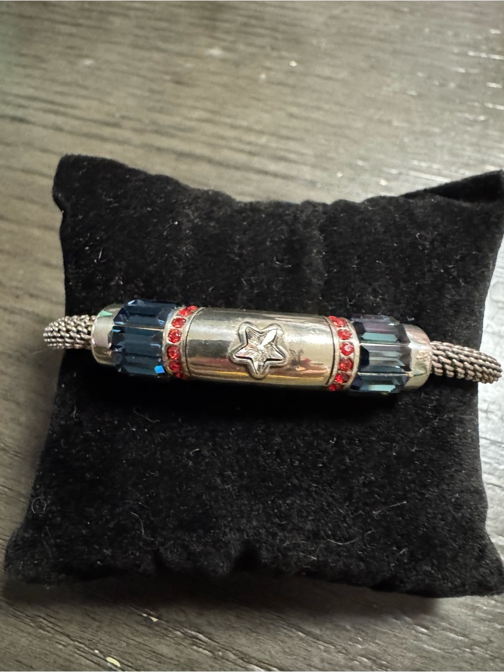 Brighton Silver Star Accent Bracelet Bead with Blue and Red Crystals